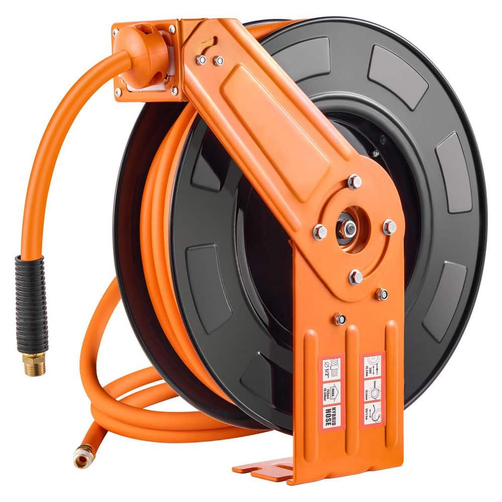 SKYSHALO Retractable Air Hose Reel, 1/2 in. x 50 ft. Hybrid Air Hose Max 300PSI, Air Compressor Hose Reel Auto-Rewind