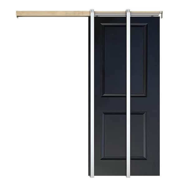 CALHOME 30 in. x 80 in. Black Painted Composite MDF 2PANEL Interior Sliding Door with Pocket Door Frame and Hardware Kit