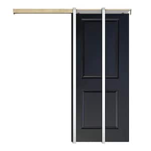 36 in. x 80 in. Black Painted Composite MDF 2PANEL Interior Sliding Door with Pocket Door Frame and Hardware Kit