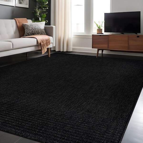 Lomira Black 4 ft. x 6 ft. Striped Washable Easy Jute Indoor Area Rug