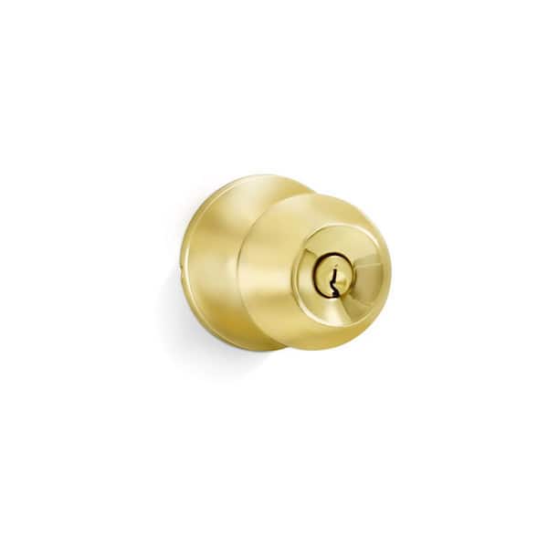 Premier Lock Polished Brass Entry Door Knob with 2 KW1 Keys