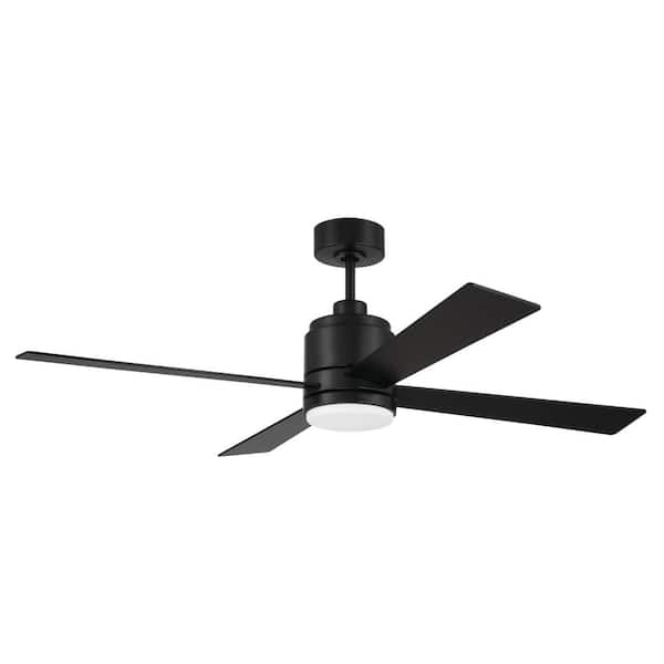 CRAFTMADE McCoy 52 in. Indoor Flat Black Finish Ceiling Fan with Soft White Integrated LED Light and 4 Speed Control Included