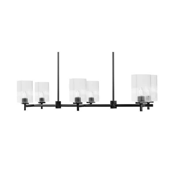 Unbranded Bridgewater 6 Light Black Linear Chandelier for Kitchen Island with 4 in. Clear Bubble Glass Shades, No Bulbs Included