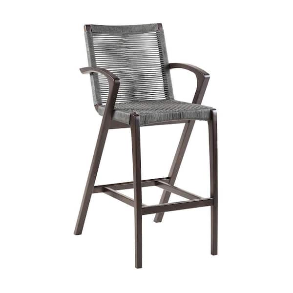 Benjara 30 in. Brown and Gray Low Back Wood Frame Barstool with Rope Seat