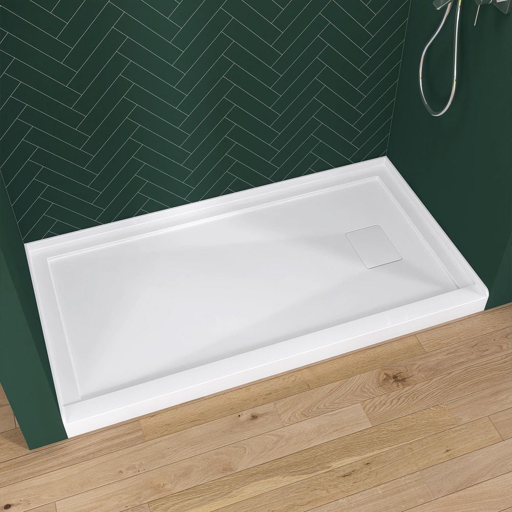 Moca 60 in. L x 32 in. W Alcove Single Threshold Acrylic Shower Pan Base with Right Drain and Cover Shower Tray in White price history on PriceWatchPro