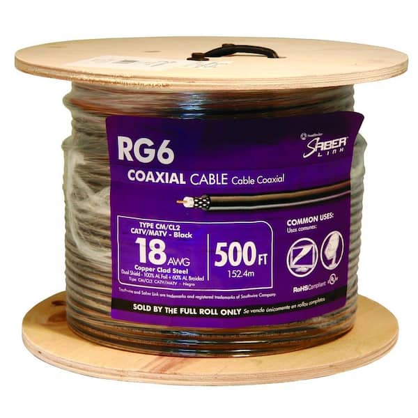 RG5 Cable Coaxial 25ft 60ft a granel Coaxial DUAL/QUAD exterior 20AWG-Negro Blanco 