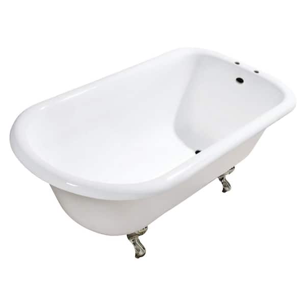 Kingston Brass Aqua Eden 54 in. x 30 in. Cast Iron Clawfoot Soaking Bathtub in White/Brushed Nickel with 7 in. Faucet Drillings