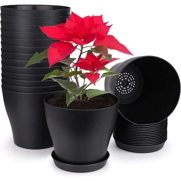 ITOPFOX Modern 6 in. L x 6 in. W x 5.3 in. H Black Plastic Round Indoor Planter (15-Pack)