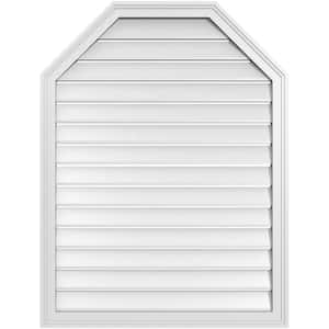 32 in. x 42 in. Octagonal Top Surface Mount PVC Gable Vent: Functional with Brickmould Frame