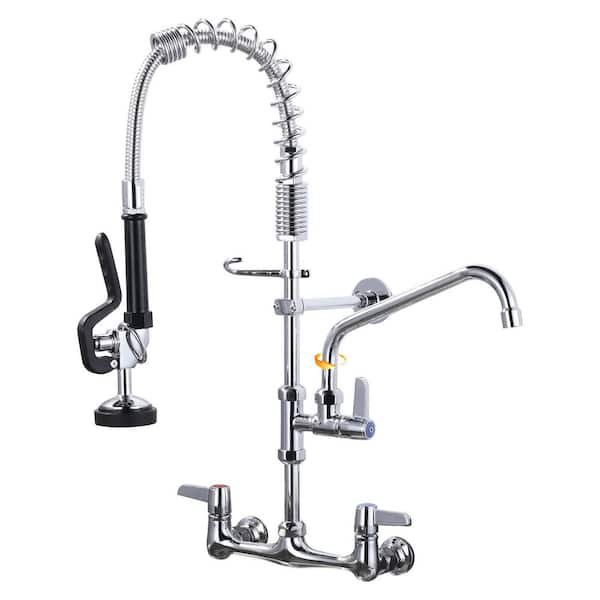 25 in. H Commercial Triple-Handle Pull Down Sprayer Kitchen Faucet with 360° Spout Swivel in Polished Chrome
