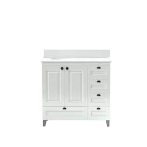 36 in. W x 21 in. D x 35 in. H Single Sink Freestanding Bath Vanity in White with White Engineered Stone Top