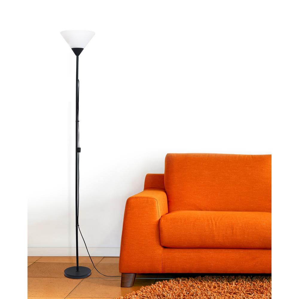 Adjustable Black Metal Torchiere Floor Lamp with White Shade