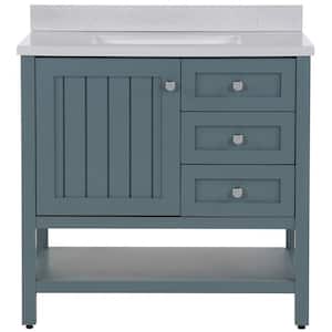 Lanceton 37 in. W x 22 in. D x 39 in. H Single Sink  Bath Vanity in Sage with Titanium Engineered Solid Surface Top