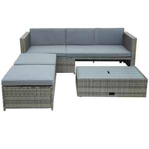 4-Piece Wicker Patio Conversation Sofa Set with Gray Cushions
