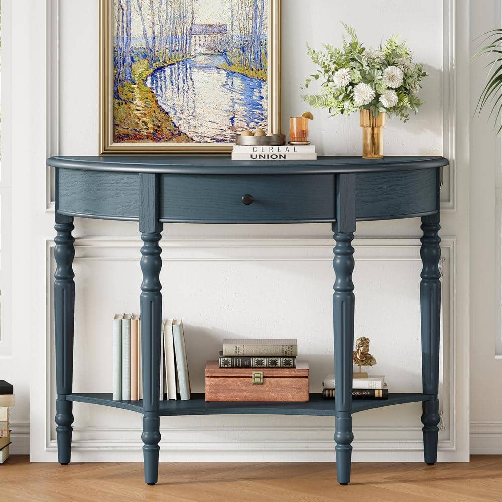 Navy Farmhouse Half Moon Console Table with Drawer and Shelf price history on PriceWatchPro