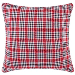Isadora Red, Navy, Black and White Plaid 18 in. x 18 in. Throw Pillow