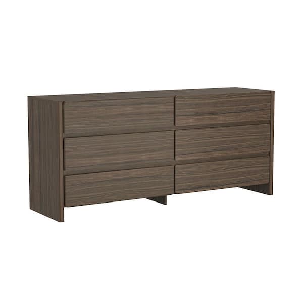 Manhattan Comfort 72" Linda 6 Drawer Double Dresser Walnut Brown