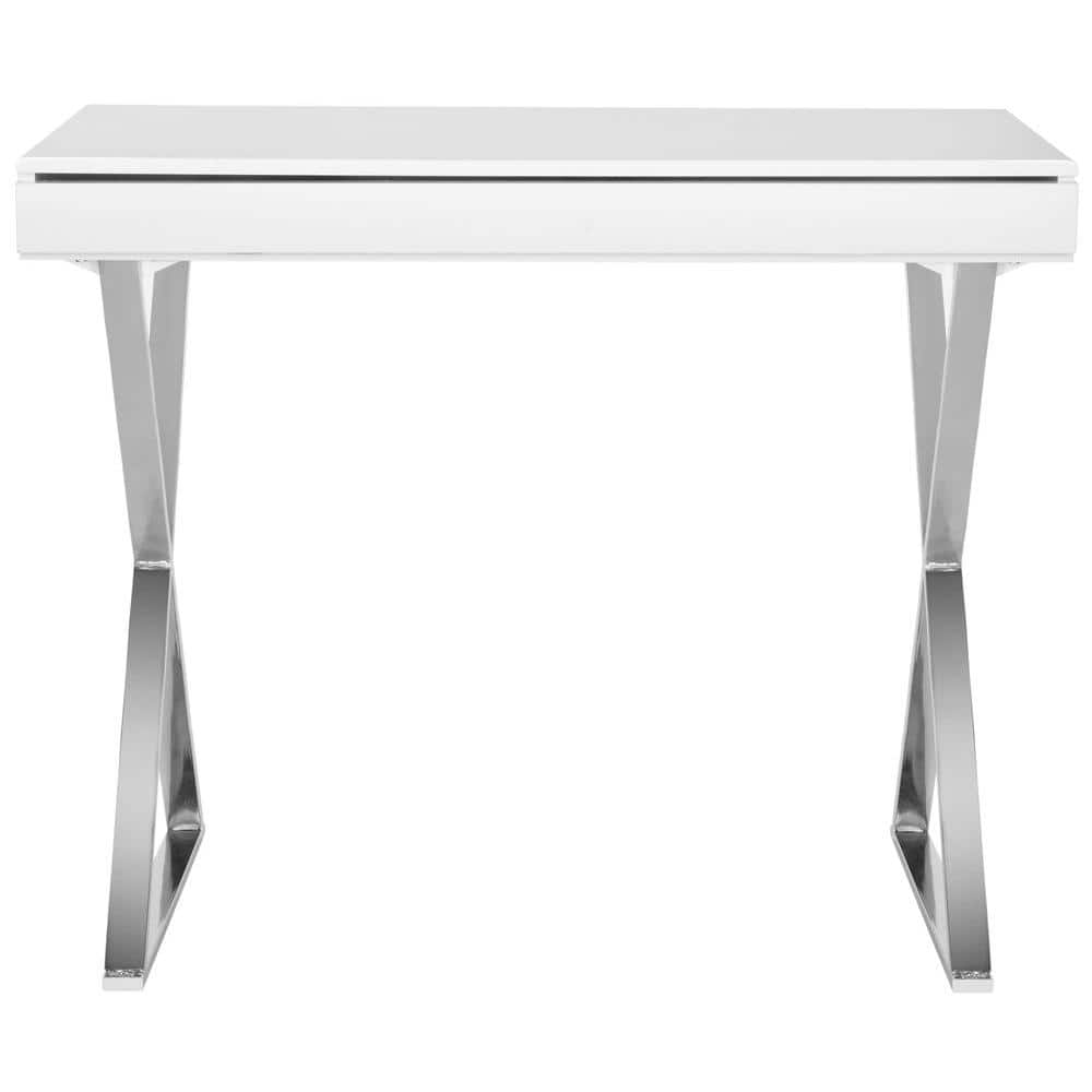 Elegant Transitional 39'' White Lacquered Home Office Desk with Drawer