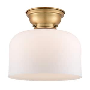 Aditi Bell 12 in. 1-Light Brushed Brass Flush Mount with Matte White Glass Shade