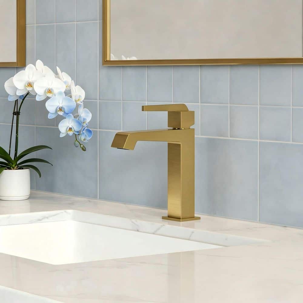 8.75 in. Single Hole Single Handle Brass Bathroom Sink Faucet with Pop-Up Drain, Modern Remodel in Brushed Gold price history on PriceWatchPro