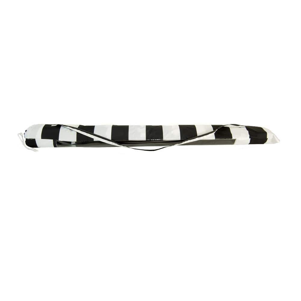 8 ft Black and White Striped Beach Patio Umbrella with Carry Bag