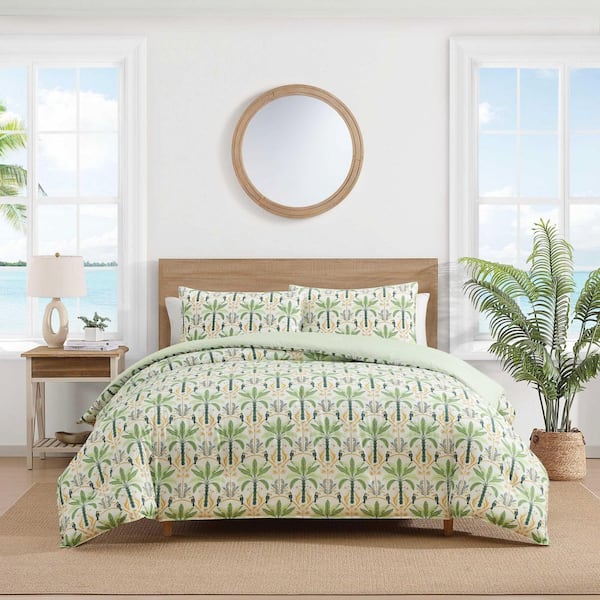 Mystic Palms 3-Piece Green/Yellow Cotton Percale King Comforter Set