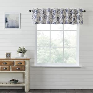 Dorset Floral 72 in. L x 16. W Cotton Valance in Creme Navy Royal Blue