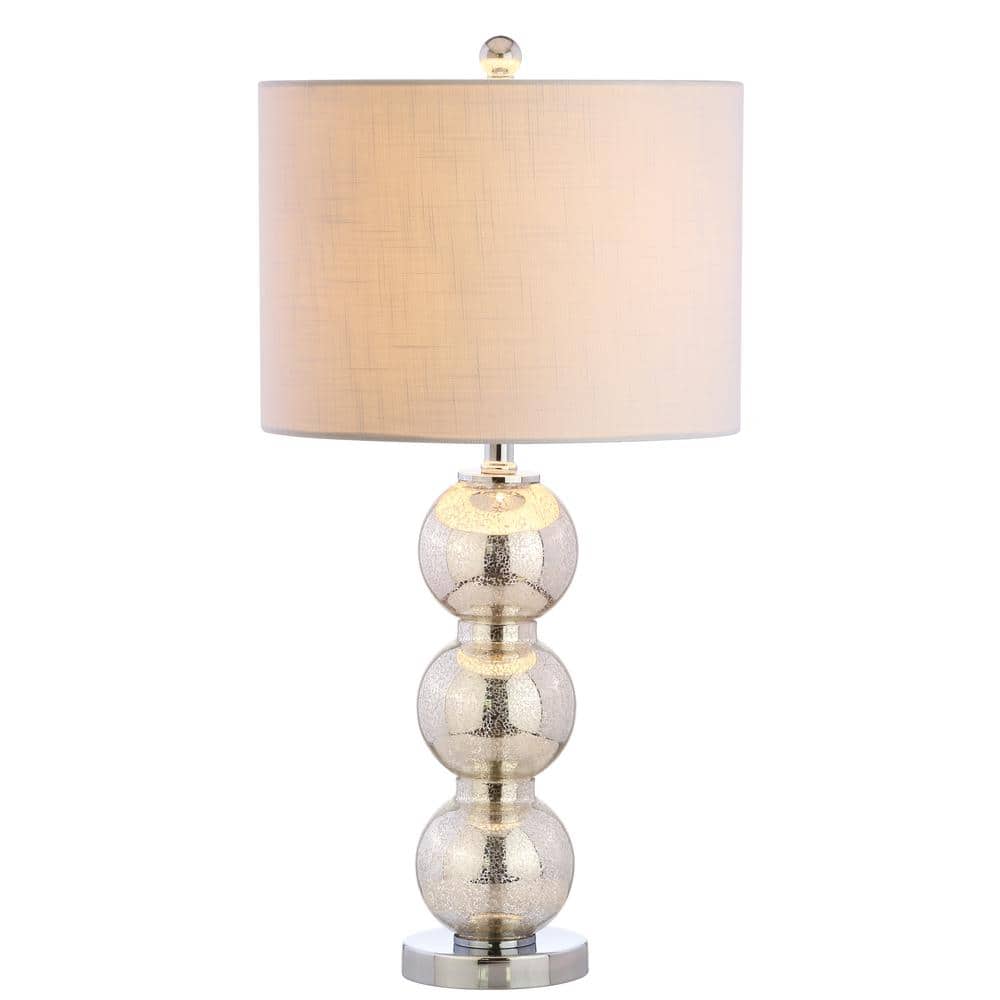 Mercury Silver Glass Triple-Sphere Table Lamp Set with Linen Shade