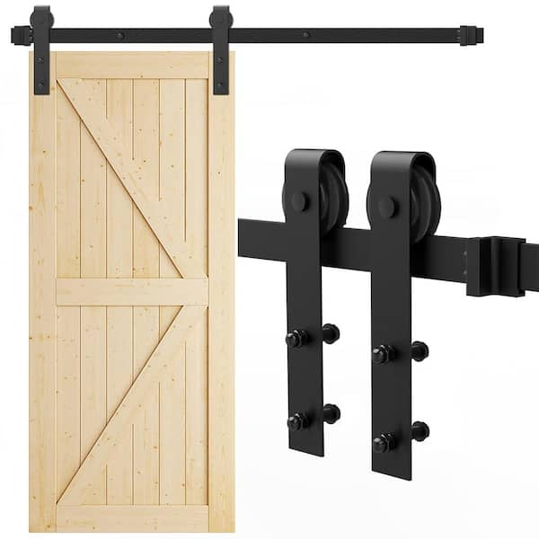 Movisa 8 ft./96 in. J-Shaped Sliding Barn Door Track and Hardware