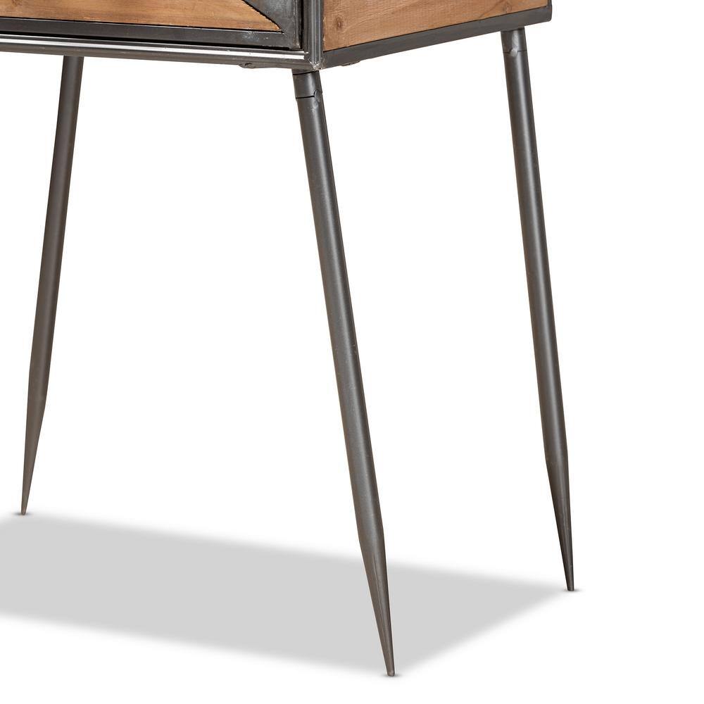 Antique Grey and Whitewashed Oak Industrial 1-Drawer Nightstand