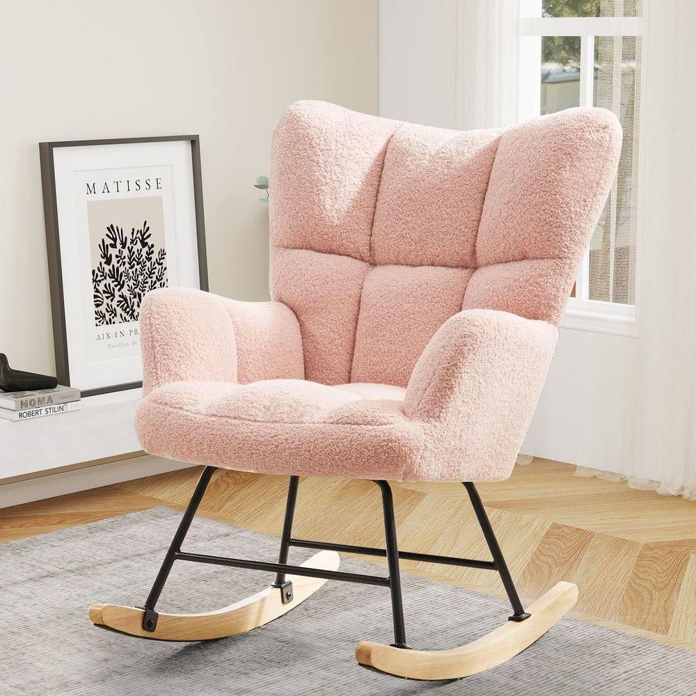 WONDER COMFORT Pink Teddy Fabric Rocking Chair Nursery, Reading Accent ...