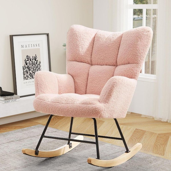 VECELO Brown Rocking Chair Nursery Leather Glider Rocker with High