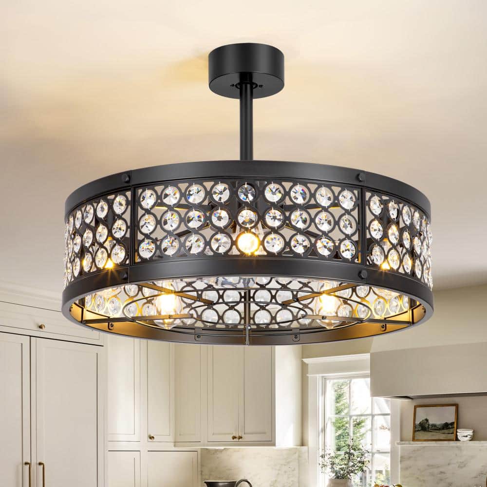 28 in. Modern Black Crystal Chandelier Ceiling Fan with Remote Control and Dual Downrods price history on PriceWatchPro