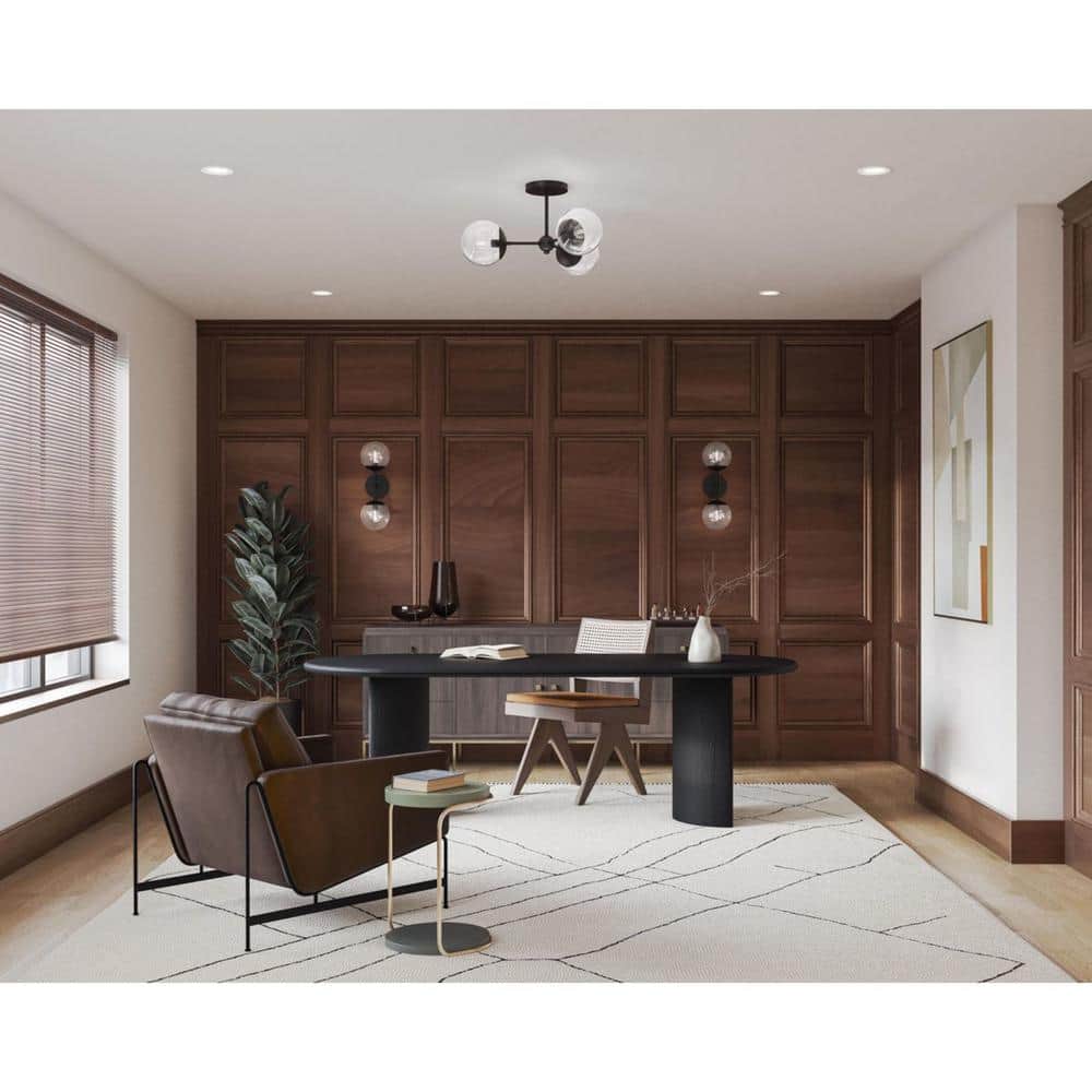 Matte Black Glass Globe 3-Light Flush Mount Ceiling Light