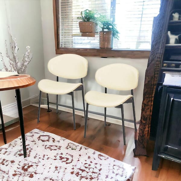 HomeRoots Off White And Black Upholstered Faux Leather Curved Back Side Chair (Set of 2)