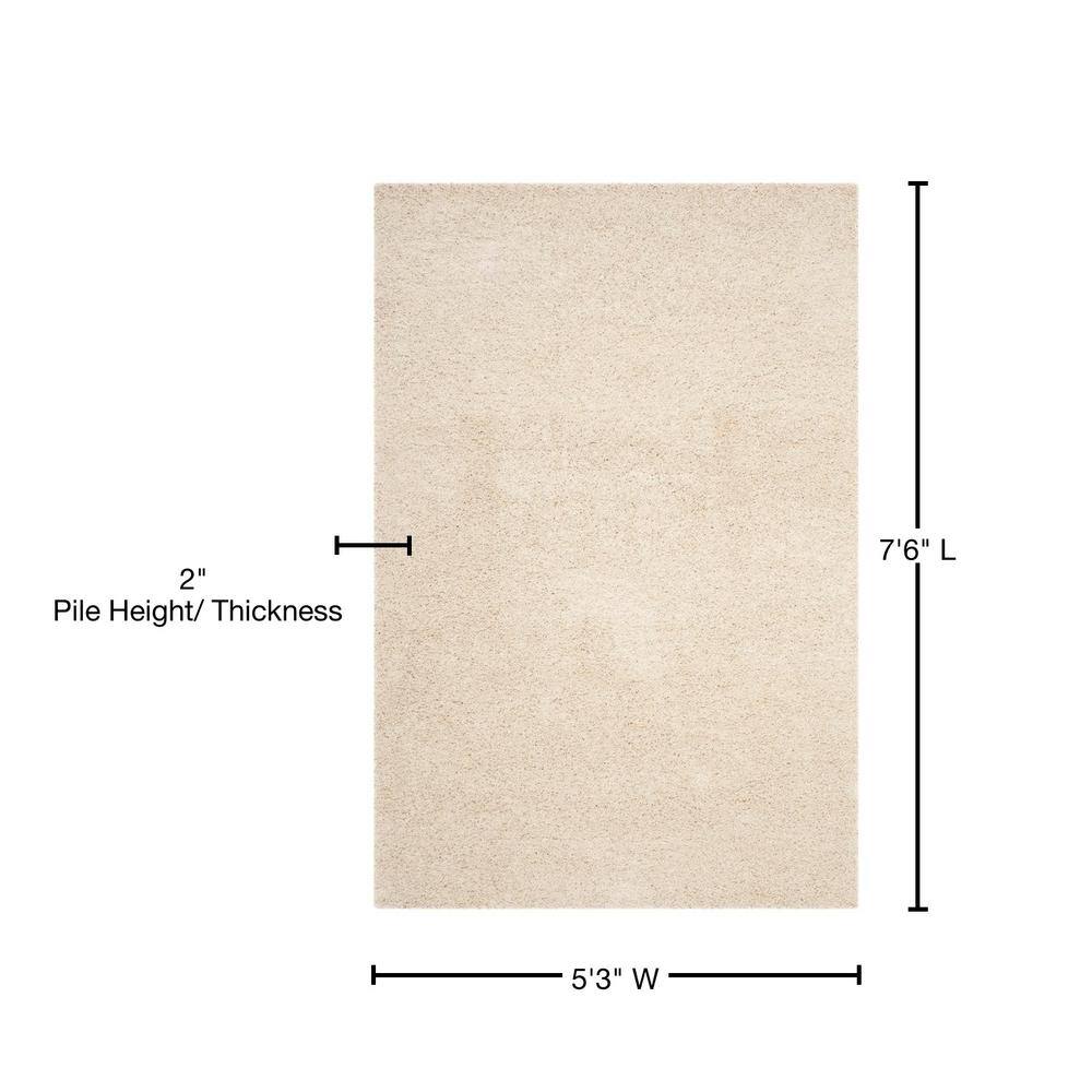 Beige Rectangular Hand-knotted Shag Area Rug