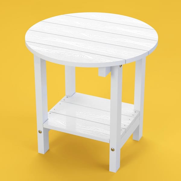 Mximu 17-5/8 in. H White Round Plastic Outdoor Patio Adirondack Side Table