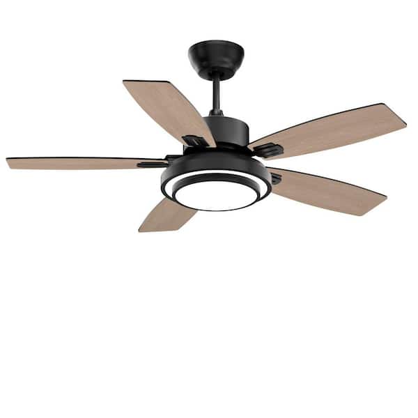 LuminFan 42 in. Indoor Black Downrod Mount Ceiling Fan with Integrated LED with Remote Control Included