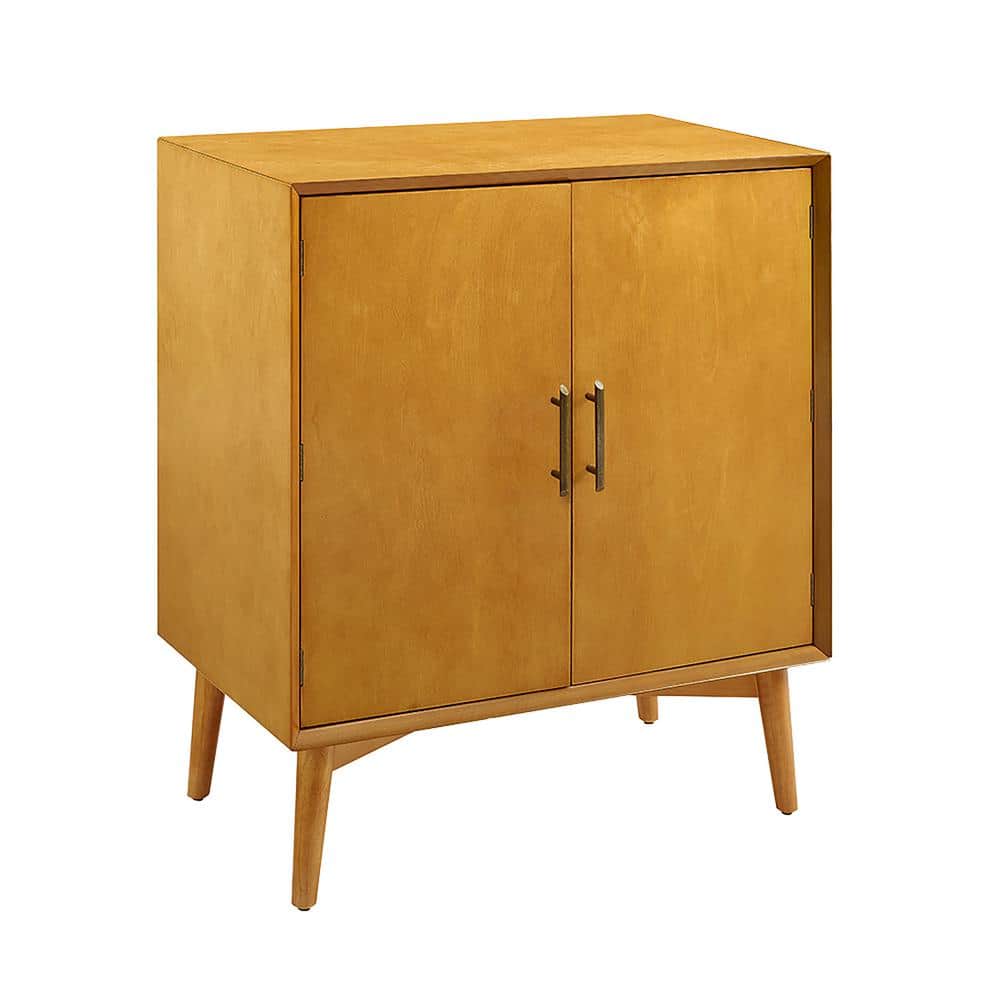 Landon Mid-Century Acorn Brown Bar Cabinet with Antique Brass Handles