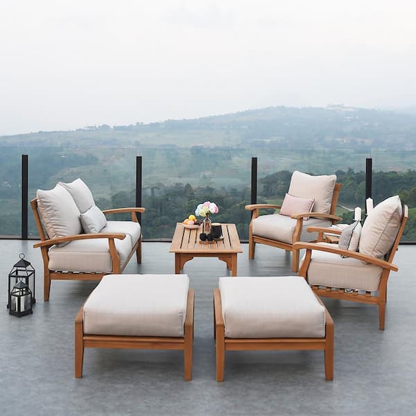 Caterina Teak Patio Sofa With Cushion - Beige - Cambridge Casual