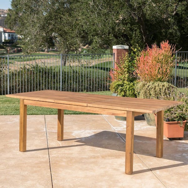 wayofatry Outdoor Acacia Wood Expandable Rectangle Patio Dining Table in Brown for Garden