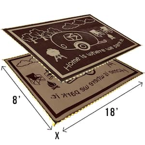 LED Illuminated Brown/Beige 8 ft. x 18 ft. Patio/RV Reversible Mat
