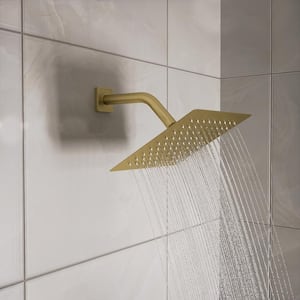 1-Spray Patterns with 1.5 GPM 8 in. Wall Mount Square Fixed Shower Head Adjustable Temperature Flow in Gold