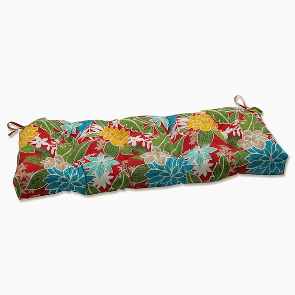 Pillow Perfect Tropical Rectangular Outdoor Bench Cushion in Red