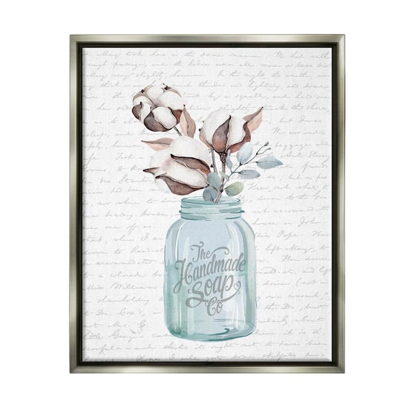 The Stupell Home Decor Collection Handmade Soap Jar Flower Bathroom Word Design by Lettered and Lined Floater Frame Nature Wall Art Print 31 in. x 25 in.