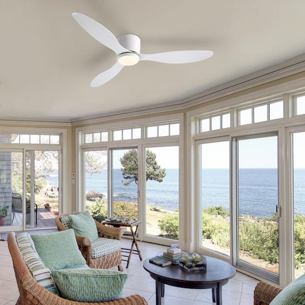 52 in. Smart Indoor Modern White Low Profile Ceiling Fans with Remote and Wall Control with Dimmable Integrated LED