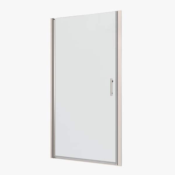JimsMaison 28 in. W x 72 in. H Pivo Semi-Frameless  Shower Door in Chrome Finish with Clear Tempered Glass