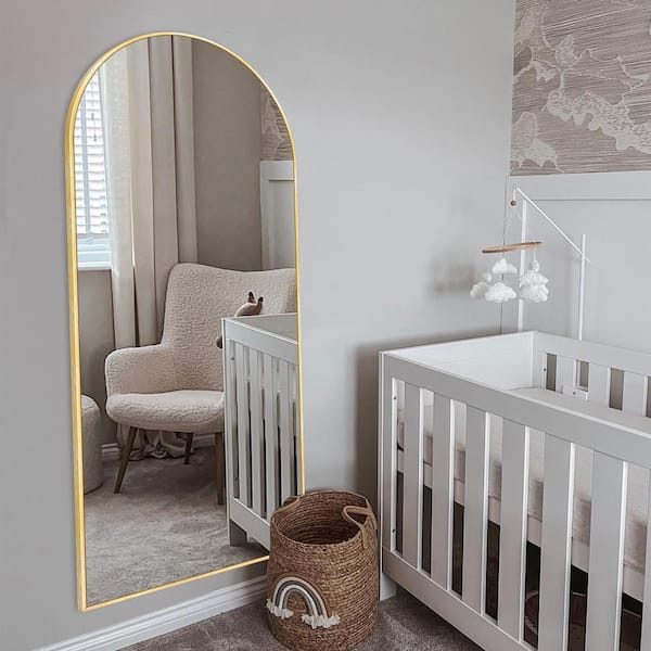 24 in. W x 71.1 in. H Arched Gold Aluminum Frame Oversized Classic Wall Mount Floor Mirror