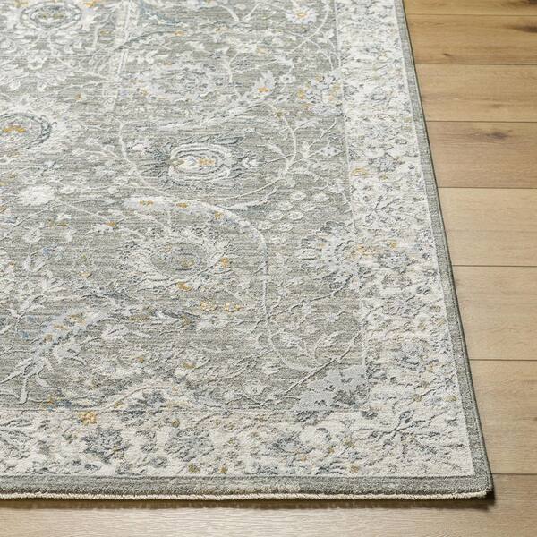 Dresden Medium Gray Traditional Border 2 ft. 7 in. x 10 ft. Area Rug