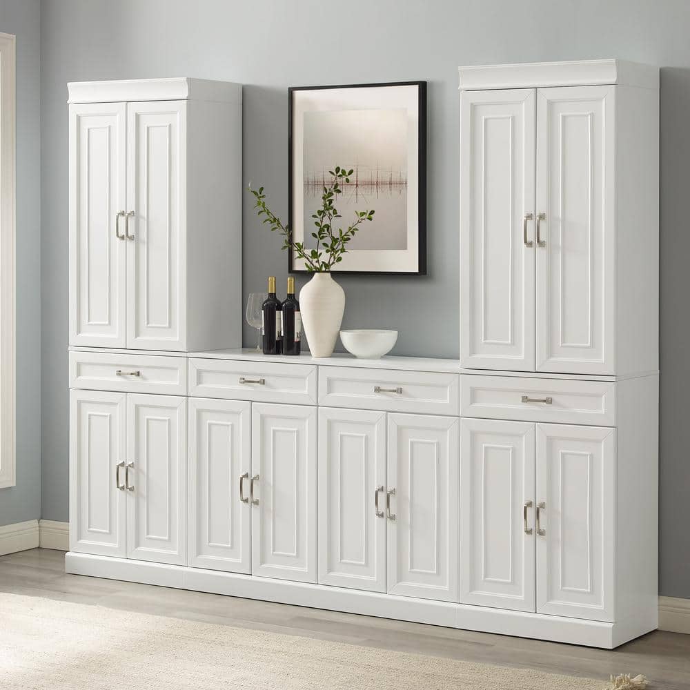 White 3-Piece Traditional Sideboard and Pantry Set with Adjustable Shelves